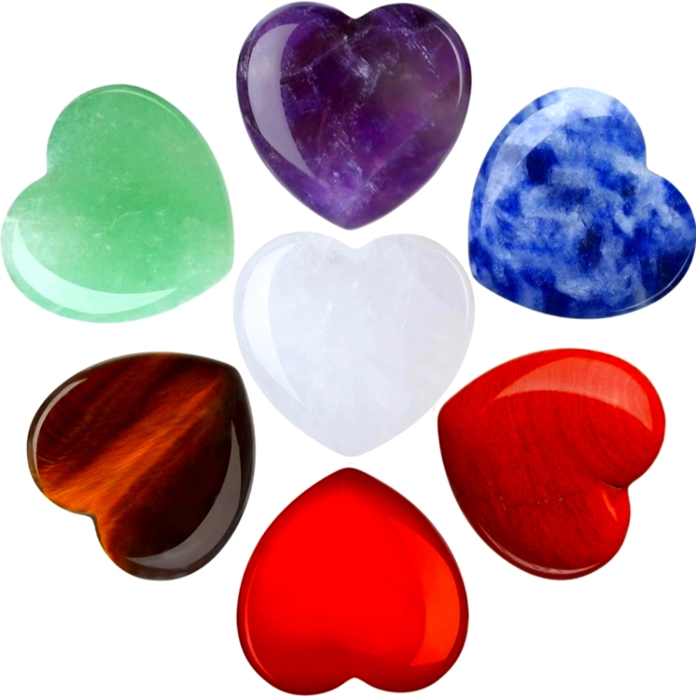 Set of 7 Chakra Heart Stones